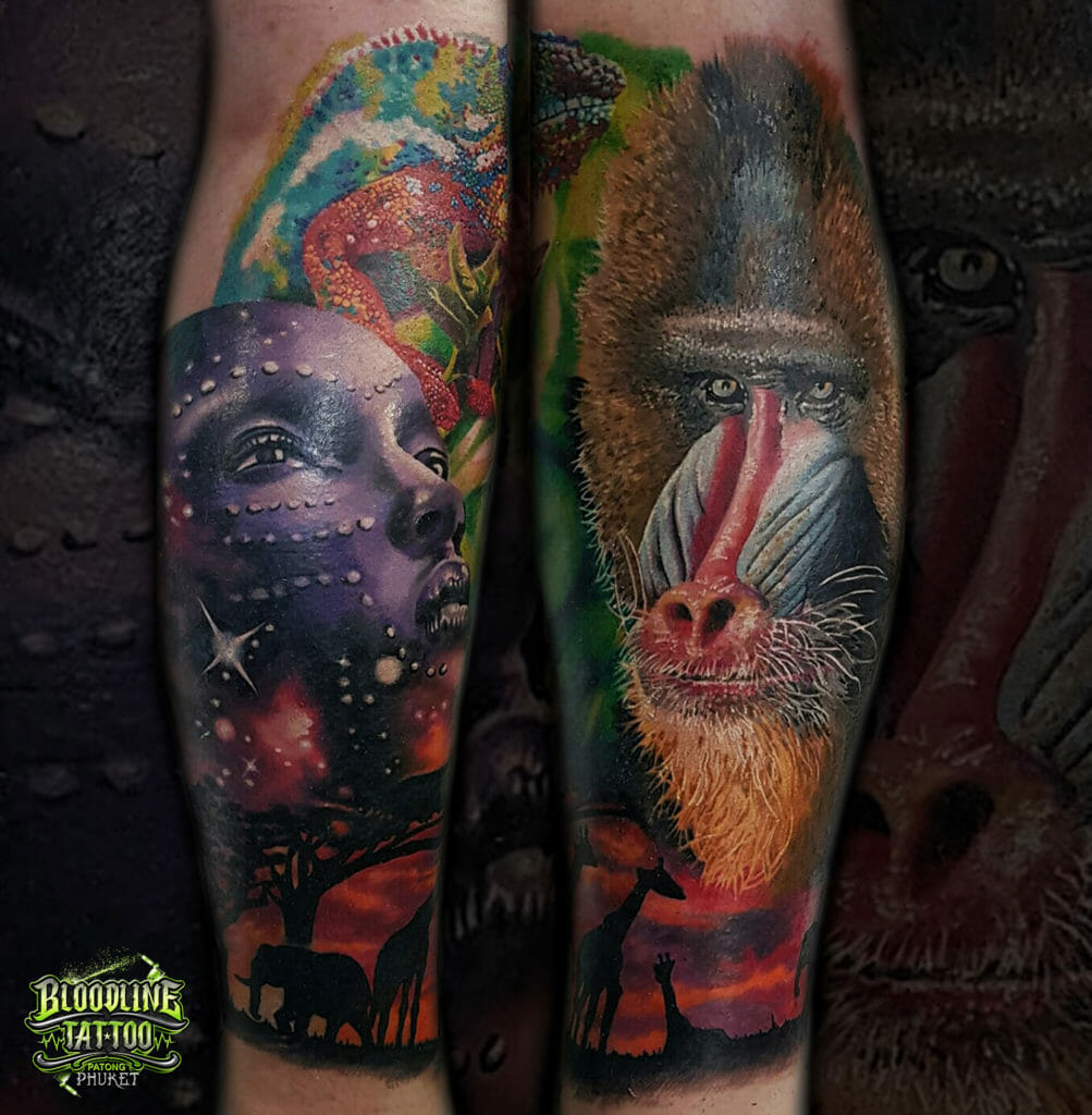 leg colour tattoo design
