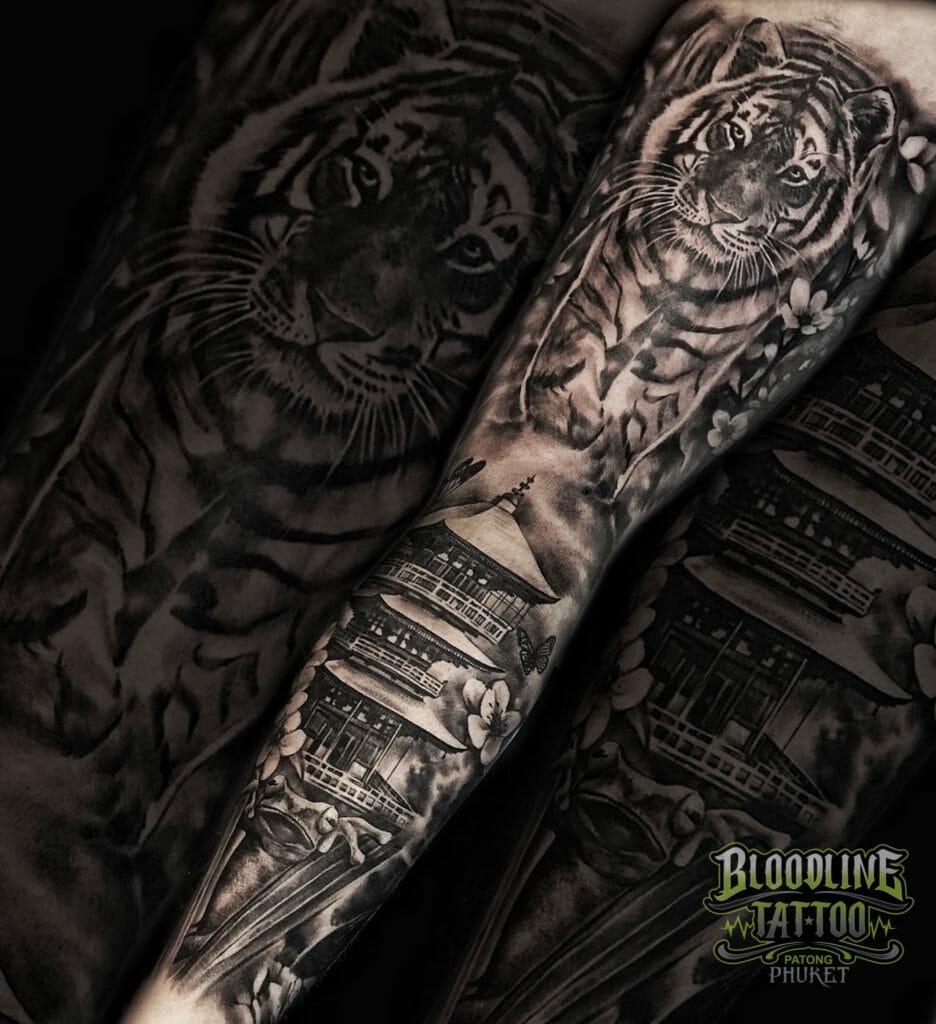 tiger legsleeve tattoo